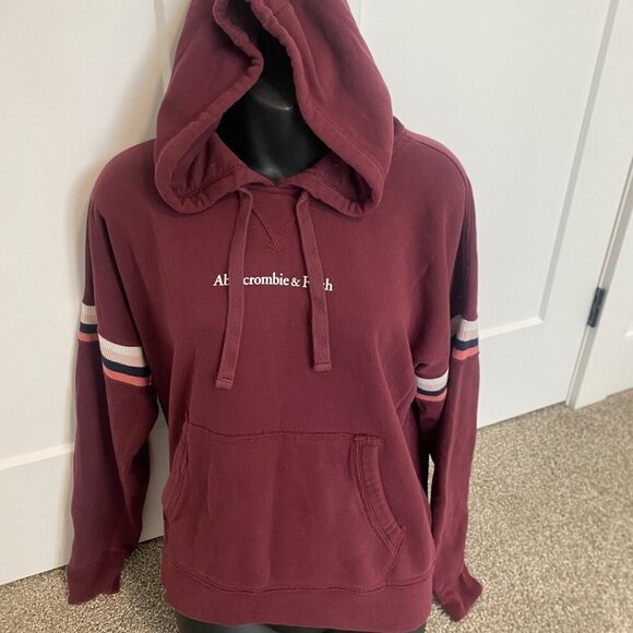 Abercrombie Fitch Pullover Hoodie Sweater Striped Maroon Size XL - Picture 5 of 8